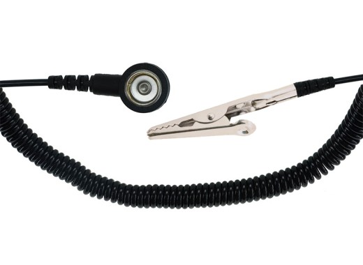ESD spiral cable 1.8m with alligator clip (black)