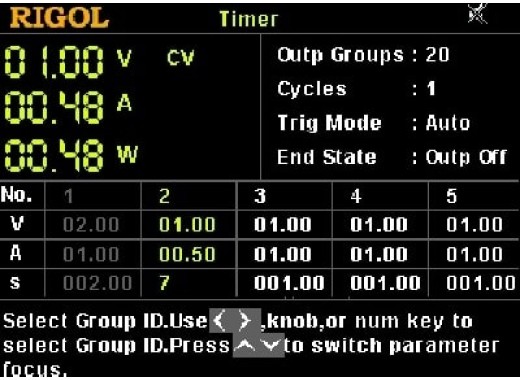 Rigol timer option for DP700 series