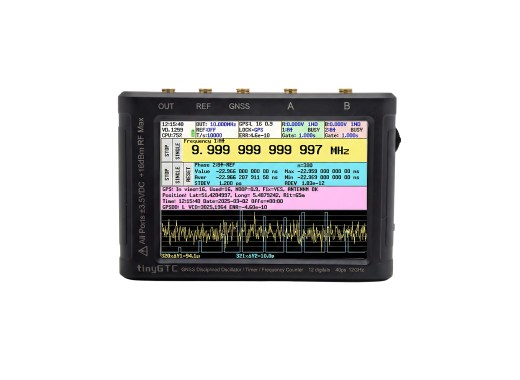 TinyGTC ZC412 frequency counter frontside with example screen