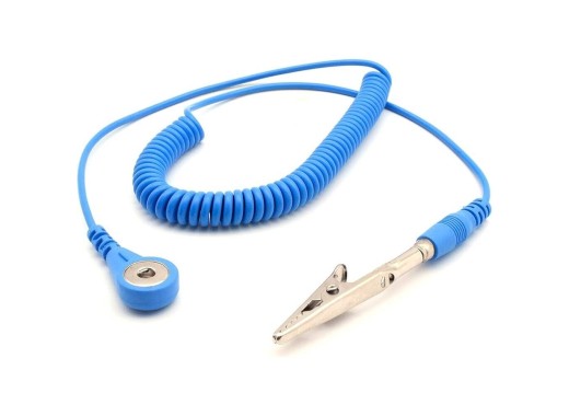 Câble spiralé ESD 1,8m avec pince crocodile (bleu)