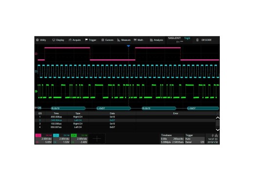 Option de déclenchement et de décodage Siglent SDS6000L I2S